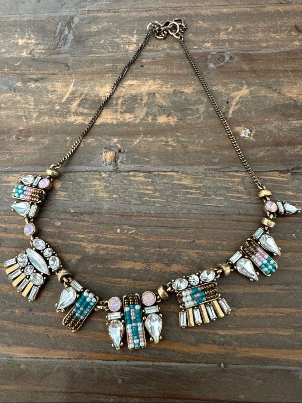 Jcrew Statement Beaded Pendant Necklace in Pastel Pink & Turquoise